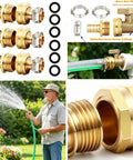 Premium Garden Hose Repair Kit With 3 Male And Female Brass Connectors Plus Stainless Steel Clamps And Gaskets For 5/8 Inch US Thread Hoses Fix Leaks Fast And Keep Your Seasonal Watering Game Strong. brass hose repair kit with clamps and gaskets, shown assembled on garden hose
