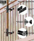 Heavy Duty Patio Umbrella Holder For Deck Railing Adjustable Clamp Mount Base detail with rust-proof screws and drainage holes