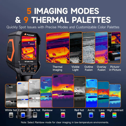 Pro-Grade Dual-Lens Thermal And Visible Imaging Camera With 640x480 Infrared And 2MP Visible Sensor showcasing modes and palettes