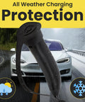 Tesla Outdoor Charging Port Cover For J3400 NACS Plug, Snug Slip On Protector With Weatherproof Shield on rainy road