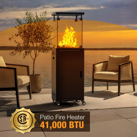 41,000 BTU Propane Patio Heater With Lockable Wheels And Weather Cover, CSA Certified Outdoor Heater for backyard use
