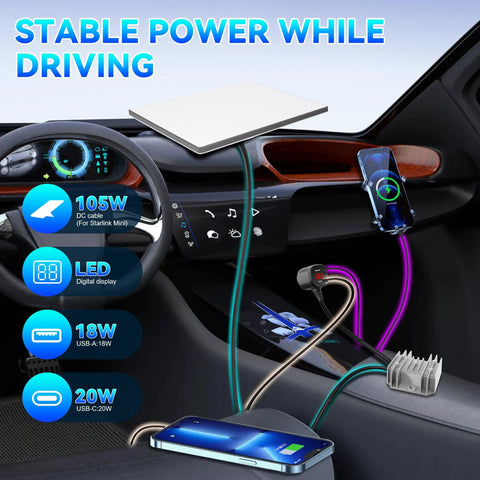 Heavy Duty Car Power Adapter For Satellite Routers delivers solid 30V output and 105W charging for mobile devices in vehicle.