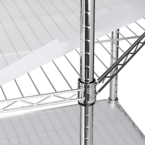 Solid Five Tier Corner Shelf With Sleek Chrome Finish And Fully Adjustable Heights Featuring Clear Protective Liners For Zero Sweat No Tool Assembly And Clean Space Saving Storage That Really Slaps In Any Room