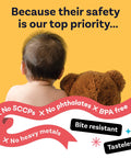 Baby and teddy bear with safety benefits of Transparent PVC Corner Protectors for baby safety and furniture edge guards.