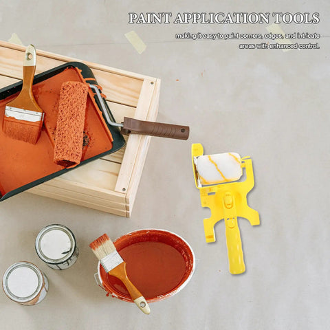 No Sweat Paint Edger Roller Brush Kit With Heavy Duty Pole For Flawless Trim Cutting In And Tape Free Wall Painting Jobs That Truly Nail The Finish Every Single Time, showing brushes, roller, and paint tray.