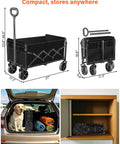 Foldable Wagon With Wheels For Beach And Camp, Collapsible Wagon Cart With Two Cup Holders, Lightweight Portable Black, 360 Lb Capacity