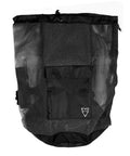 Deluxe Mesh Dive Backpack Bag For Scuba Gear And Snorkeling, large black PVC mesh tote, front view, with drawstring closure.