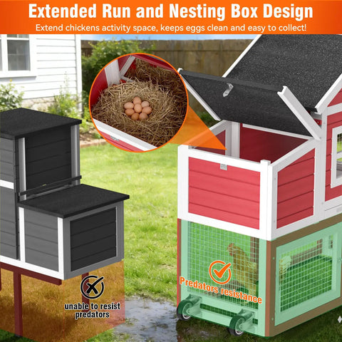 Mobile Chicken Coop On Wheels For Four To Six Chickens Yard Ready Outdoor Wooden Hen House With Nesting Box Weatherproof Roof