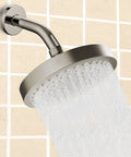 High Pressure Shower Head Six Inch For Homes With Low Water Pressure Easy Install Leakproof Fixed Shower Head With Angle Adjustable Swivel Ball Brushed Nickel No More Weak Sprays Hard Water Resistant And Easy To Clean showing water flow