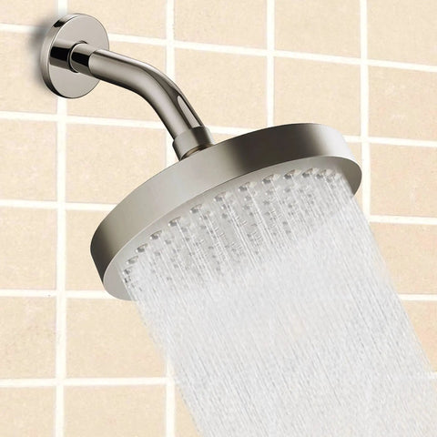 High Pressure Shower Head Six Inch For Homes With Low Water Pressure Easy Install Leakproof Fixed Shower Head With Angle Adjustable Swivel Ball Brushed Nickel No More Weak Sprays Hard Water Resistant And Easy To Clean showing water flow