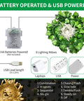 Fake Ivy Vines With 80 LED String Lights 12 Pack 84 Feet Total Length, battery and USB powered, 8 lighting modes, green leaves.