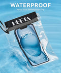 5 Pack Clear Waterproof Dry Bags For Camera, Phone, Maps And More With Lanyard showing phone submerged in water