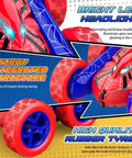 Close-up of 4WD Remote Control Car For Kids With 360 Degree Flips, showing bright LED headlights and high-quality rubber tyres.