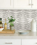 Grey Terrain Botanical Peel And Stick Wallpaper With Scandinavian Influence on kitchen backsplash