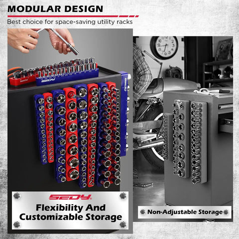 12 Piece Magnetic Socket Organizer Set For Quarter Inch, Three Eighths Inch, And One Half Inch Drive SAE And Metric, modular storage