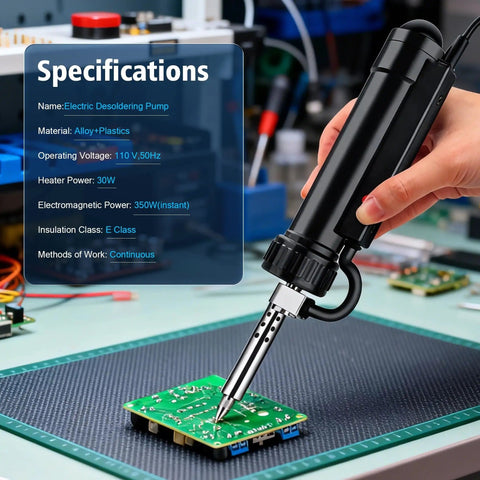 Automatic Desoldering Pump with Pro Grade Power, Solder Sucker Vacuum in use on a circuit board, showcasing its desoldering capability