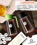 Smooth Operator Sixteen Oz Glass Olive Oil Spray Bottle With Dual Pour And Sprayer Function Drip Free Build For Grilling Roasting And Healthy Cooking Bpa Free Matte Black Kitchen Ace on wooden table.