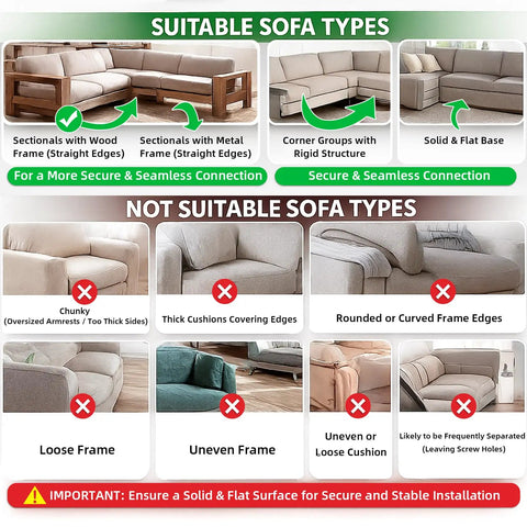 Heavy Duty Sectional Sofa Connectors With Mounting Hardware, Thick Metal Couch Stabilizer Clips To Lock Down Wobbly Gaps, Keep Your Living Room Locked In, 4 Sets 8 Pieces Built Tough