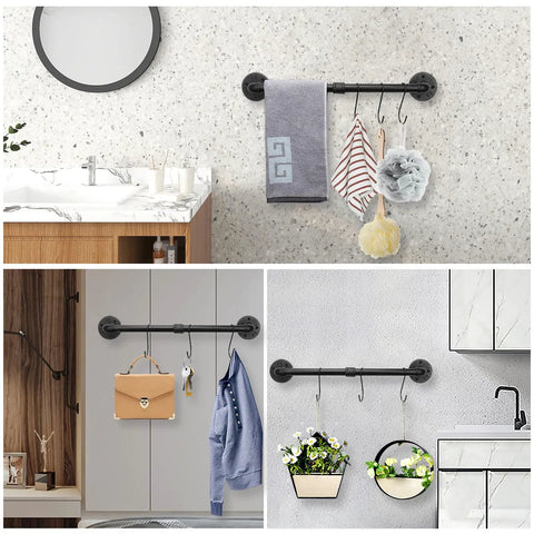 Industrial Pipe Towel Bar Wall Mount For Bathroom Built To Last Heavy Duty Rustic Iron Towel Rack Holder DIY Home Hardware Accessory 18 Inch Black Must Have For Towels Robes And More displayed with towels and accessories