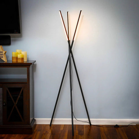 LED Tripod Floor Lamp With Dimmable Lights For Living Room Bedroom And Office Dope Modern Black Standing Lamp With Three Light Heads