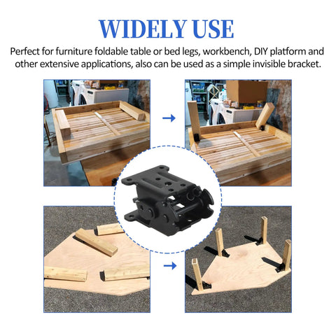Image showing Badass Snap Lock Hinge Brackets For Tables And Bed Frames used in various furniture applications and assemblies.