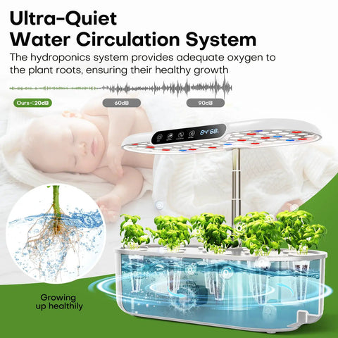 Dope Indoor Hydroponics Growing System With 12 Pods, LED Grow Light, Quiet Water System, Display Screen