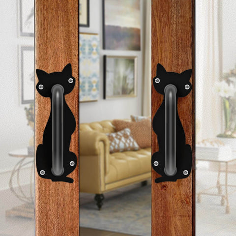 Heavy Duty 8.5 Inch Steel Door Handle Set for Gate Fence Barn Doors Closets and Garages Black Coated Pull Handle cat shape