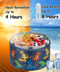 12Oz Insulated Vacuum Food Jar With Buckle Lid For Hot Food Wide Mouth Thermo Lunch Container Leakproof Stainless Steel Kids Lunch Jar Blue Dinosaur Design Ideal For School And On The Go with food inside