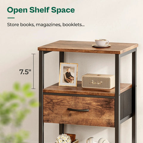 Two Pack Nightstand Set With Fabric Drawers And Mesh Shelf, Open Storage, And Sturdy Metal Frame In Rustic Brown with items