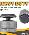 Heavy duty adjustable pipe leg leveler for 1 inch pipe legs, supports 100 pounds, floor safe, 4 pack.
