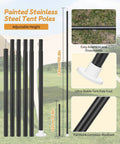 Big Camping Tarp Canopy With Poles 14.8 By 9.8 Feet Waterproof Tent Shelter painted stainless steel adjustable poles