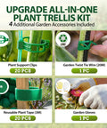 Heavy Duty 2 Pack Adjustable A Frame Trellis For Climbing Plants Outdoor kit showing clips, tie wire, tape, and gloves.