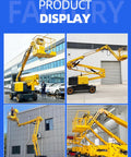 Heavy Duty Telescopic Boom Lift Electric Hydraulic Aerial Work Platform Compact Machine in factory display with various angles.