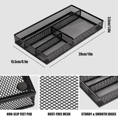 Compact Black Desk Drawer Organizer Tray With Four Compartments For Office And Home Use Non Slip Drawer Organizer Tray