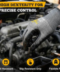 Person using Cut Resistant Work Gloves ANSI A5 With Sandy Nitrile Grip And 3D Comfort Fit Touchscreen Compatible for car engine work