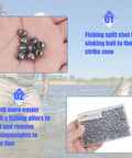 Removable Split Shot Weights For Fishing 1.8G 60Pcs Round Lead Sinker Set shown in hand and box for freshwater and saltwater use.