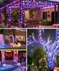 Solar Red White And Blue String Lights Outdoor Weatherproof For 4th Of July And Memorial Day Decor on tree and terrace
