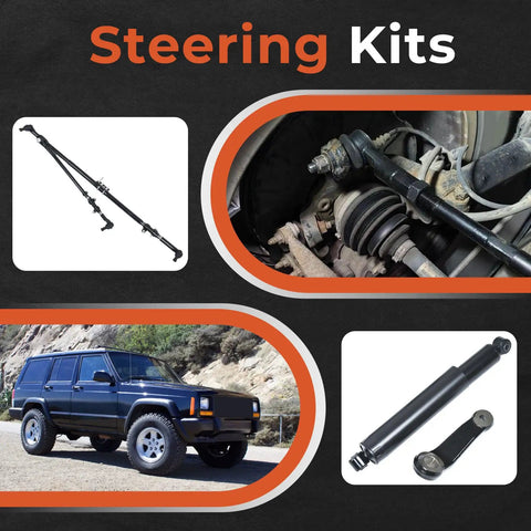 Heavy Duty Steering Linkage Pitman Arm Damper Drag Kit Replacement For Ram 1500 2500 3500 2003 2013 shot of steering linkage, damper, and Pitman arm