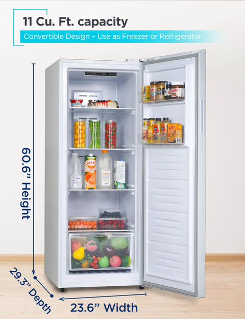 Workhorse 11 Cubic Feet Convertible Freezer And Refrigerator With Quick Temp Switch showing spacious interior with organized shelves.