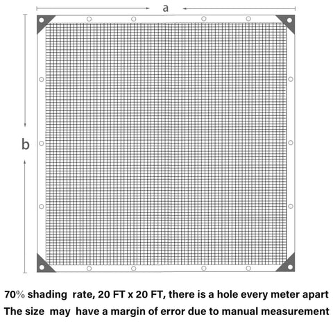 Shade Cloth 70 Percent, 20x20 Ft Heavy Duty Durable Mesh Tarp With Grommets, shown flat with taped edges and grid pattern.