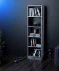 Room with bookshelf and 2 Pack 10 Ft Black Extension Cords With Bright Green Indicators, Heavy Duty 16 AWG in use.