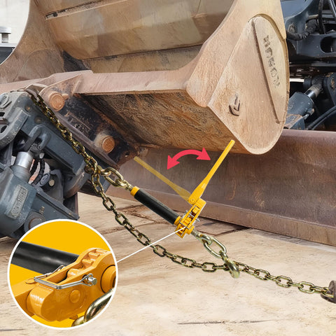 Beefy Heavy Duty Folding Handle Load Binder Set Five Sixteenths To Three Eighths Inch Ratchet Chain Binders G70T80 shown on flatbed