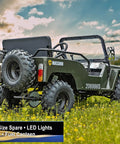 Mini 125cc Go Kart With 3 Speed Semi Automatic Transmission in green, equipped for off-road ATV style adventures on trails.
