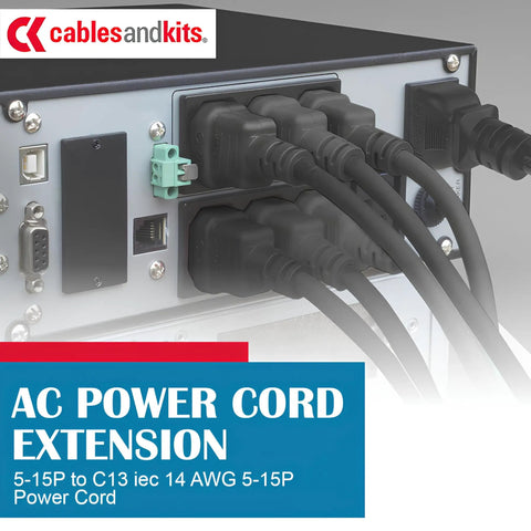 Beefy 15ft Heavy Duty AC Power Cord 14AWG NEMA 5-15P To C13 For PCs And Electronics, Built Tough For Secure Power Connection, Durable Cable With High Current Safety, Multi-Device Compatibility. 14AWG IEC C13 power cords connected to equipment