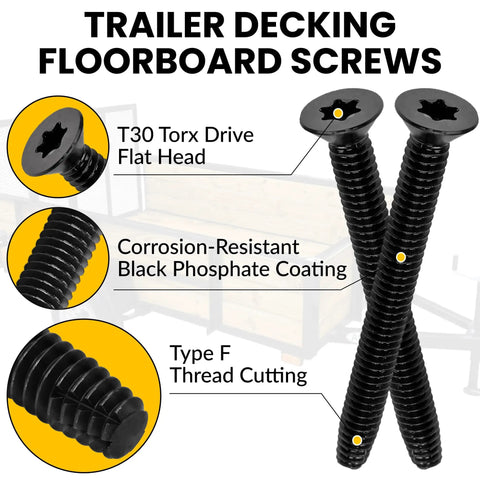 Beefy Heavy Duty Trailer Deck Screws 1/4-20 By 2-1/2 Inch Flat Head Type F Self-Tapping Screws Torx T-30 for wood and metal