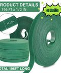Reusable Green Plant Tape For Climbing Plants, 6 Rolls, 196 Ft Total, Adjustable Soft Garden Ties, Eco Friendly, 1/2 inch wide