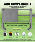 Magnetic Golf Cart Phone Holder showing adjustable width from 2.5 to 4.5 inches for iPhone and Samsung, graphite slim mount.