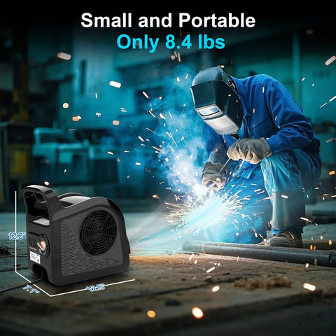 High Velocity Blower Fan Air Mover For Floor Drying And Ventilation, black utility fan near person welding.