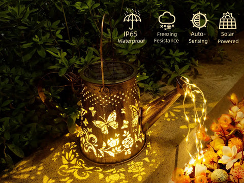 Solar Watering Can Lantern With Butterfly LED Lights Waterproof Hanging Garden Decor For Yard Patio Lawn Outdoor Vibe Lighting Upgraded Solar Panel For Garden Spaces.