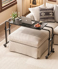 Overbed Laptop Desk With Wheels, Adjustable Height And Length Bed Tray Cart For Hospital Or Home Use beside a beige couch